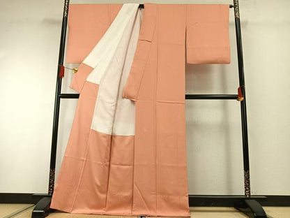 平和屋着物●上質な色無地　草花地紋　深支子色　正絹　逸品　AABH0721fy