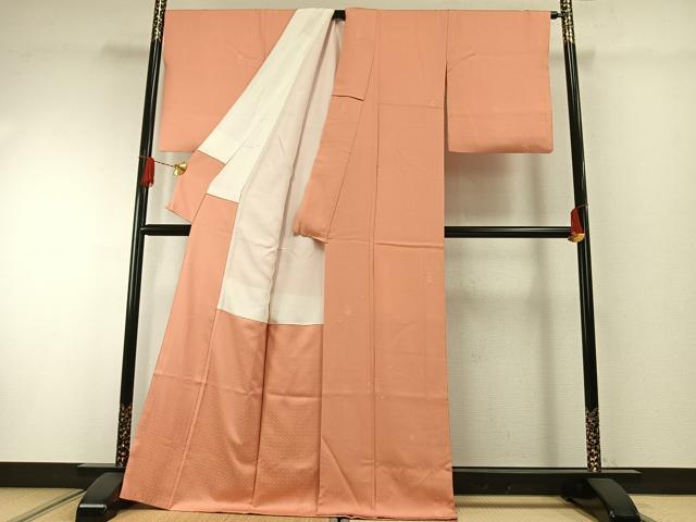 平和屋着物●上質な色無地　草花地紋　深支子色　正絹　逸品　AABH0721fy