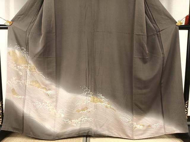 平和屋着物●豪華色留袖　友禅　立波文　暈し染め　金糸　金彩　正絹　逸品　AABH0726fy