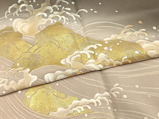 平和屋着物●豪華色留袖　友禅　立波文　暈し染め　金糸　金彩　正絹　逸品　AABH0726fy