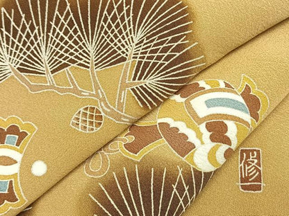 平和屋着物●本加賀友禅友禅作家　金丸修一　訪問着　枝松宝尽くし文様　暈し染め　正絹　逸品　未使用　AABH0729fy