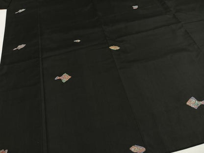 平和屋着物●本場大島紬　総刺繍　魚　貝　黒地　金糸　正絹　逸品　AABH0730fy