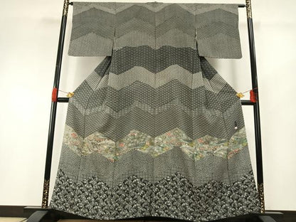 平和屋着物●西野慎一　訪問着　人物風景花文　正絹　逸品　AABH0733fy