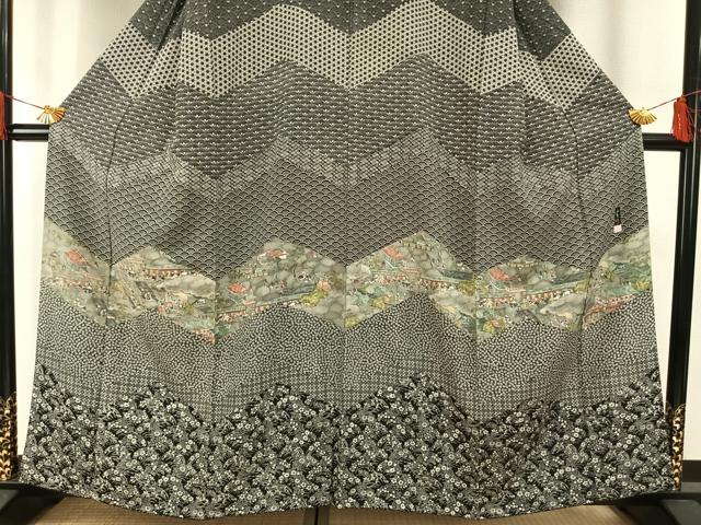 平和屋着物●西野慎一　訪問着　人物風景花文　正絹　逸品　AABH0733fy