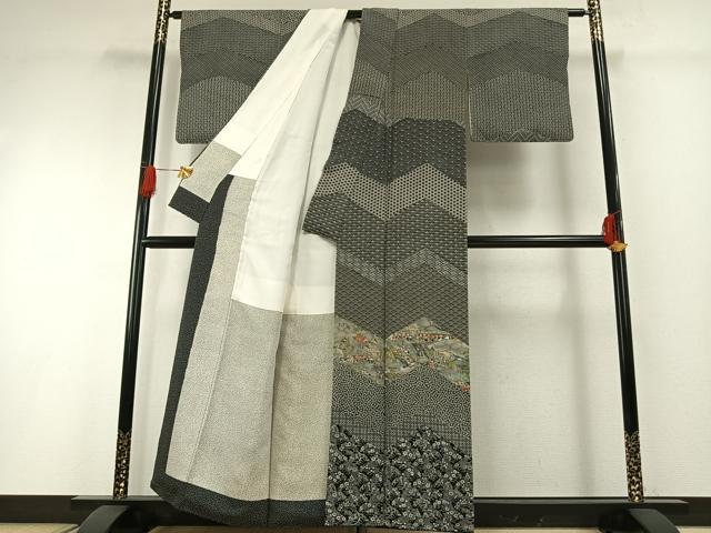 平和屋着物●西野慎一　訪問着　人物風景花文　正絹　逸品　AABH0733fy
