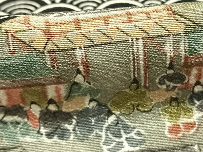 平和屋着物●西野慎一　訪問着　人物風景花文　正絹　逸品　AABH0733fy