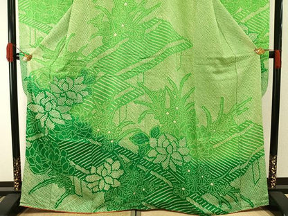 平和屋着物●豪華振袖　総絞り　草花文　暈し染め　正絹　逸品　AABH0736fy