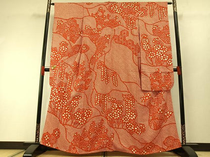 平和屋着物●豪華振袖　総絞り　草花文　正絹　逸品　AABH0738fy