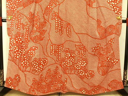 平和屋着物●豪華振袖　総絞り　草花文　正絹　逸品　AABH0738fy