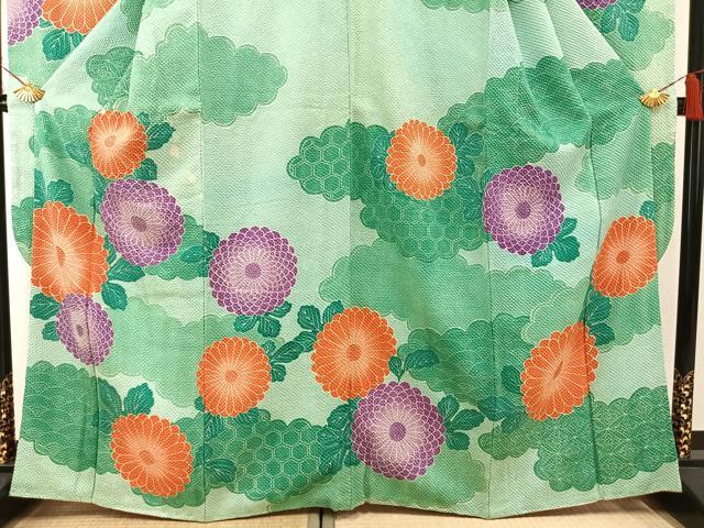 平和屋着物●名門　藤娘きぬたや・総絞り　振袖　雲取り花文　正絹　逸品　AABH0739fy 平和屋着物○名門 藤娘きぬたや・総絞り 振袖 雲取り花文 正絹 逸品