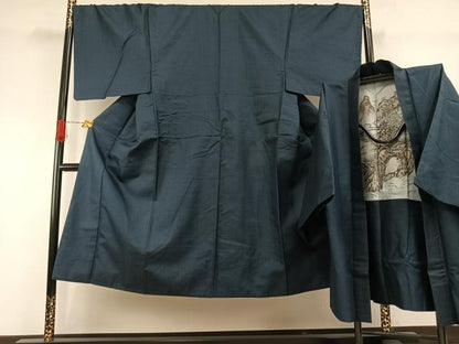 平和屋着物●男性　紬　アンサンブル　亀甲柄　キングサイズ　正絹　逸品　AABH0745fy