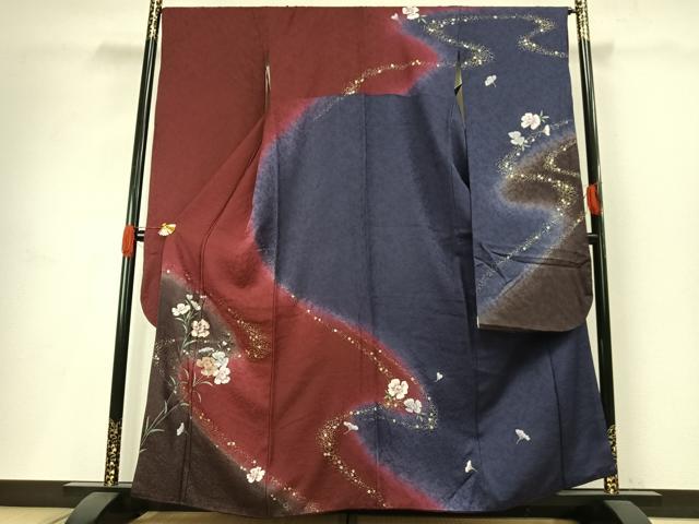 平和屋着物●豪華振袖　流水花文　暈し染め　金銀彩　やまと誂製　正絹　逸品　AABH0748fy