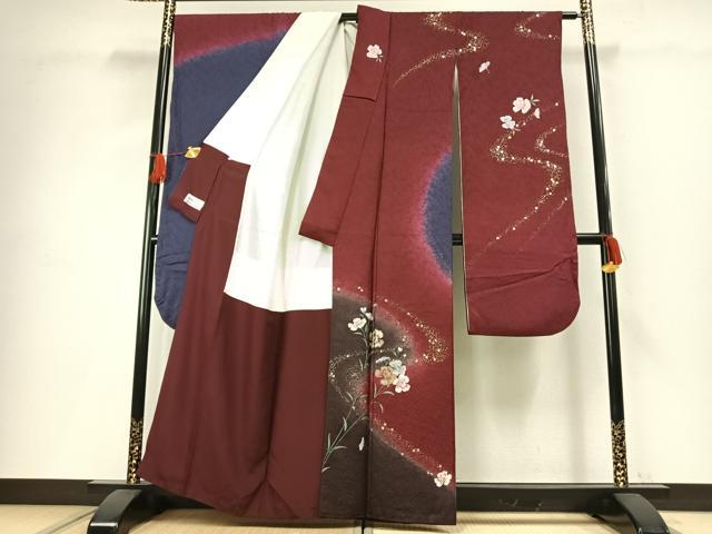 平和屋着物●豪華振袖　流水花文　暈し染め　金銀彩　やまと誂製　正絹　逸品　AABH0748fy