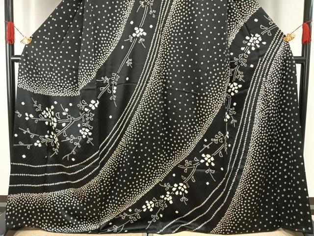 平和屋着物●訪問着　総絞り　草花文　暈し染め　黒地　正絹　逸品　AABH0750fy