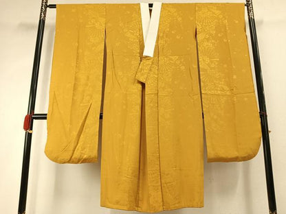 平和屋着物●振袖用長襦袢　無双仕立て　扇面花地紋　山吹茶色　やまと誂製　正絹　逸品　AABH0752fy