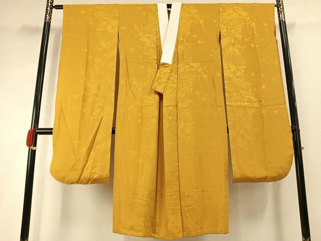平和屋着物●振袖用長襦袢　無双仕立て　扇面花地紋　山吹茶色　やまと誂製　正絹　逸品　AABH0752fy