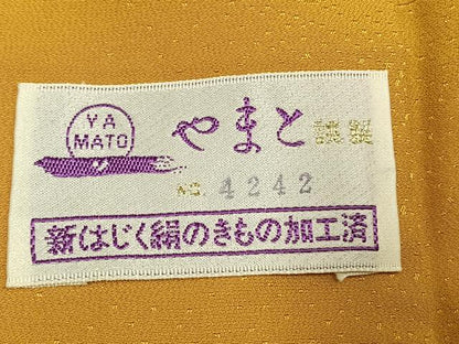 平和屋着物●振袖用長襦袢　無双仕立て　扇面花地紋　山吹茶色　やまと誂製　正絹　逸品　AABH0752fy