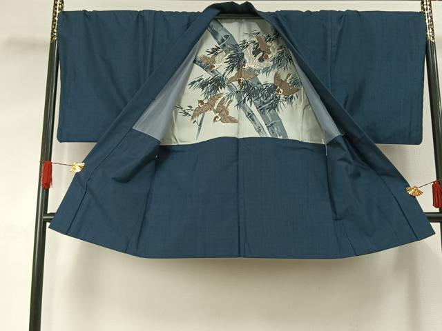 平和屋着物●男性　紬　アンサンブル　格子　キングサイズ　正絹　逸品　AABH0760fy