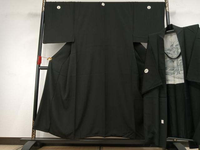 平和屋着物●男性　黒紋付・羽織セット　キングサイズ　正絹　逸品　AABH0761fy