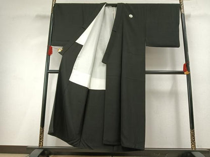 平和屋着物●男性　黒紋付・羽織セット　キングサイズ　正絹　逸品　AABH0761fy