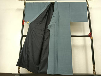 平和屋着物●男性　お召　キングサイズ　湊鼠色　正絹　逸品　AABH0762fy