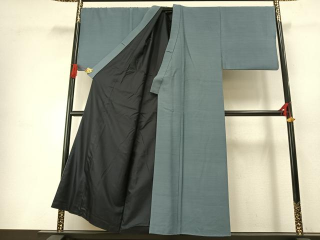 平和屋着物●男性　お召　キングサイズ　湊鼠色　正絹　逸品　AABH0762fy