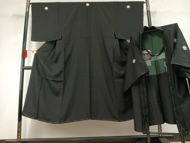 平和屋着物●男性　黒紋付・羽織セット　正絹　逸品　未使用　AABH0763fy