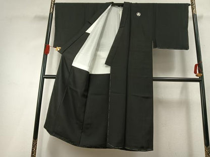 平和屋着物●男性　黒紋付・羽織セット　正絹　逸品　未使用　AABH0763fy
