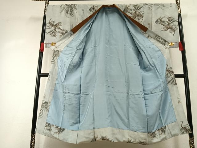 平和屋着物●男性　長襦袢　袷　手描き　虎　龍　正絹　逸品　AABH0767fy