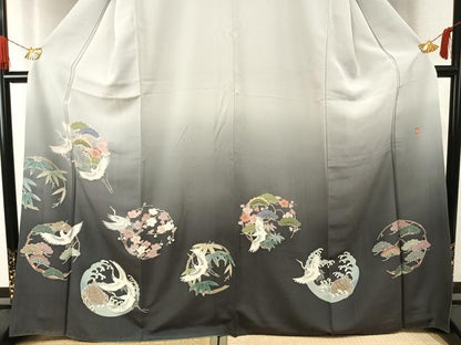 平和屋着物●訪問着　友禅　作家物　松竹梅　鶴　亀　暈し染め　正絹　逸品　AABH0769fy