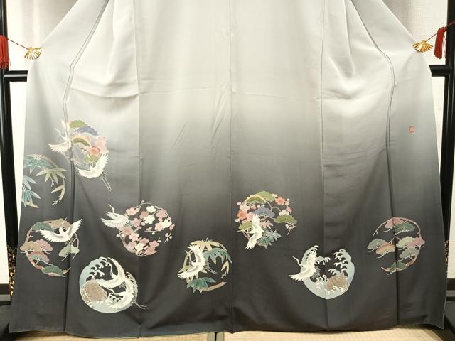 平和屋着物●訪問着　友禅　作家物　松竹梅　鶴　亀　暈し染め　正絹　逸品　AABH0769fy