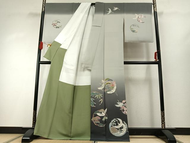 平和屋着物●訪問着　友禅　作家物　松竹梅　鶴　亀　暈し染め　正絹　逸品　AABH0769fy