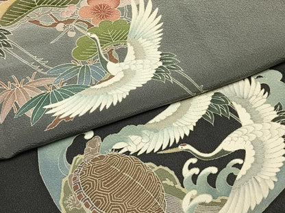 平和屋着物●訪問着　友禅　作家物　松竹梅　鶴　亀　暈し染め　正絹　逸品　AABH0769fy