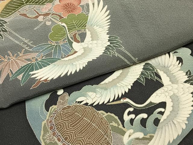 平和屋着物●訪問着　友禅　作家物　松竹梅　鶴　亀　暈し染め　正絹　逸品　AABH0769fy