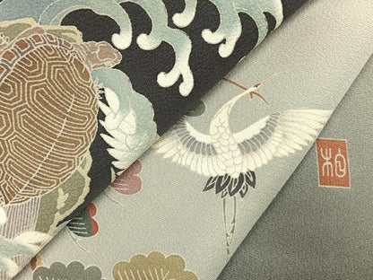 平和屋着物●訪問着　友禅　作家物　松竹梅　鶴　亀　暈し染め　正絹　逸品　AABH0769fy