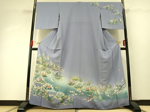 平和屋着物●訪問着　友禅　作家物　風景花鳥文　暈し染め　正絹　逸品　AABH0770fy 平和屋着物○訪問着 友禅 作家物 風景花鳥文 暈し染め 正絹