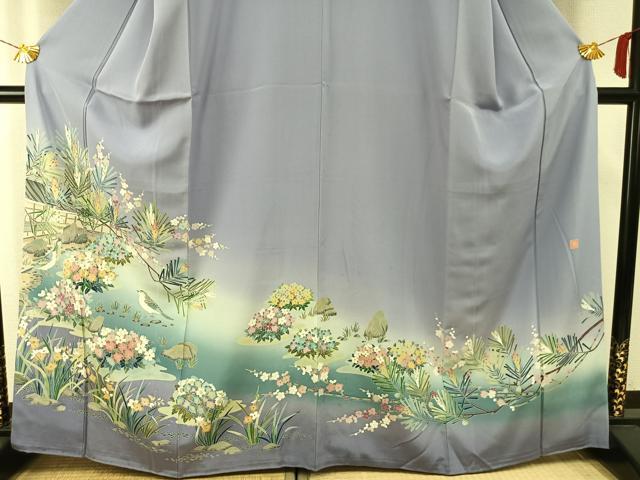 平和屋着物●訪問着　友禅　作家物　風景花鳥文　暈し染め　正絹　逸品　AABH0770fy 平和屋着物○訪問着 友禅 作家物 風景花鳥文 暈し染め 正絹