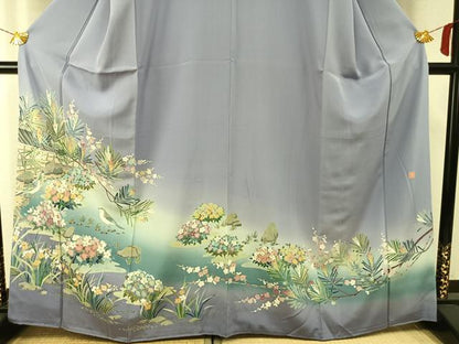 平和屋着物●訪問着　友禅　作家物　風景花鳥文　暈し染め　正絹　逸品　AABH0770fy