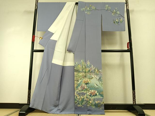 平和屋着物●訪問着　友禅　作家物　風景花鳥文　暈し染め　正絹　逸品　AABH0770fy 平和屋着物○訪問着 友禅 作家物 風景花鳥文 暈し染め 正絹