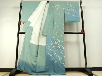 平和屋着物●訪問着　友禅　作家物　峰山　枝花文　暈し染め　正絹　逸品　AABH0772fy