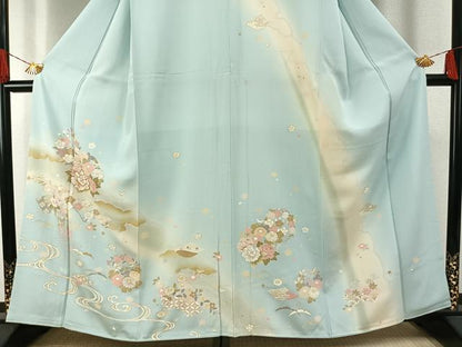 平和屋着物●訪問着　友禅　駒刺繍　草花文　暈し染め　金彩　正絹　逸品　AABH0773fy