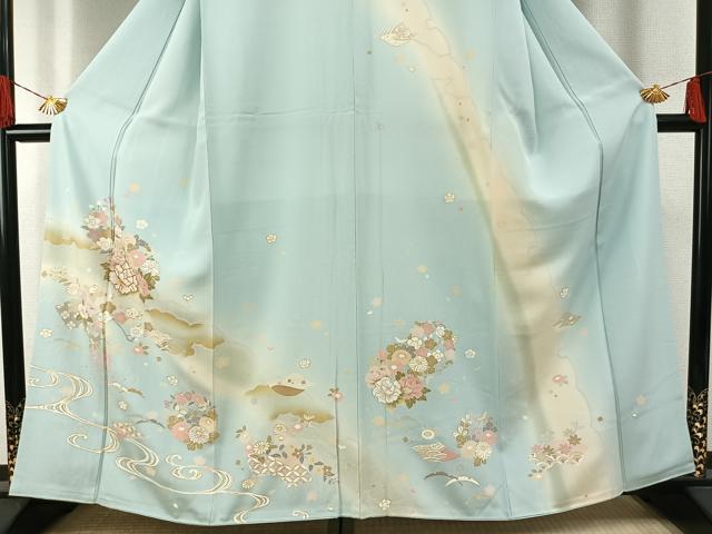 平和屋着物●訪問着　友禅　駒刺繍　草花文　暈し染め　金彩　正絹　逸品　AABH0773fy