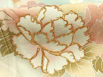 平和屋着物●訪問着　友禅　駒刺繍　草花文　暈し染め　金彩　正絹　逸品　AABH0773fy