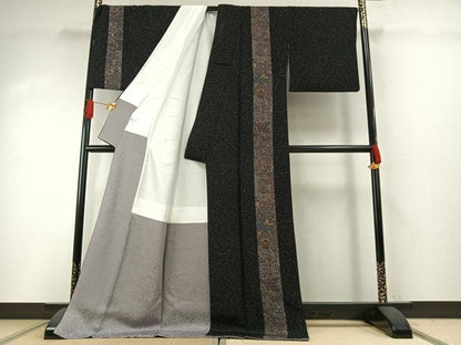 平和屋着物●訪問着　更紗花文　反端付き　ロング丈　正絹　逸品　AABH0778fy