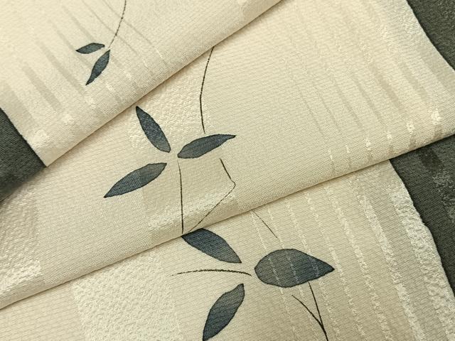 平和屋着物●沢文蔵　蝋彩庵　小紋　枝葉文　丹後ちりめん　反端付き　正絹　逸品　AABH0779fy 平和屋着物○沢文蔵 蝋彩庵 小紋 枝葉文 丹後ちりめん 反端