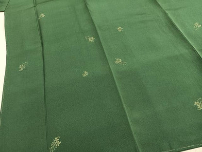 平和屋着物●上質な小紋　本真珠入縫取　南天文　緑青色　反端付き　正絹　逸品　未使用　AABH0780fy