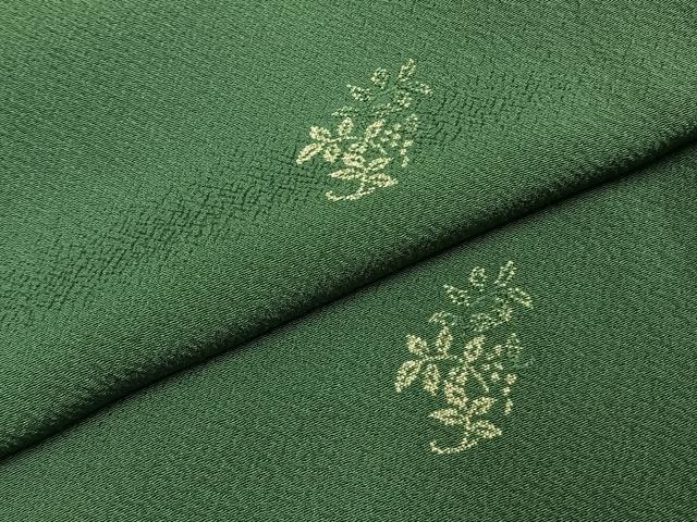 平和屋着物●上質な小紋　本真珠入縫取　南天文　緑青色　反端付き　正絹　逸品　未使用　AABH0780fy