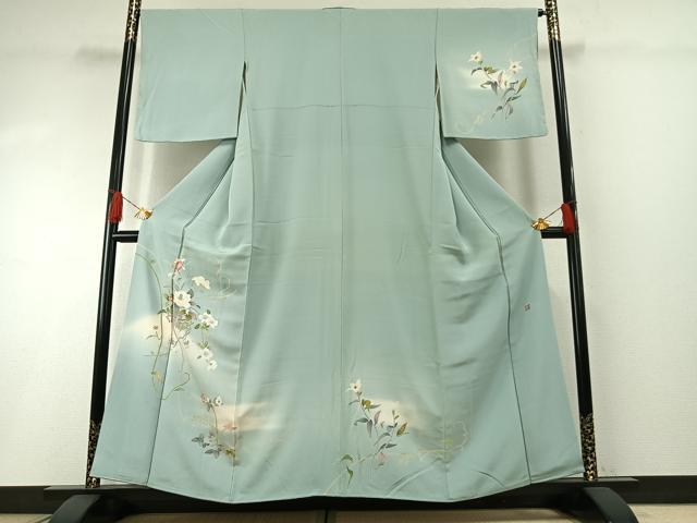 平和屋着物●友禅作家　岡部修治　訪問着　枝花文　暈し染め　金銀彩　ロング丈　正絹　逸品　AABF0231fy 平和屋着物○友禅作家 岡部修治 訪問着 枝花文 暈し染め 金銀彩 ロング