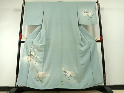 平和屋着物●友禅作家　岡部修治　訪問着　草花文　暈し染め　正絹　逸品　AABH0781fy