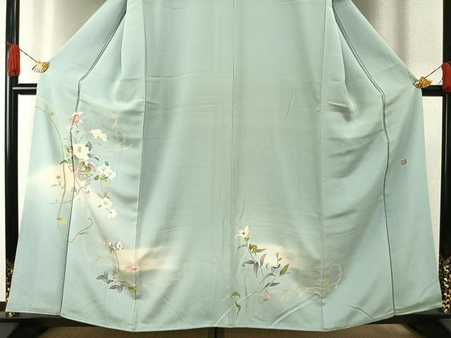 平和屋着物●友禅作家　岡部修治　訪問着　草花文　暈し染め　正絹　逸品　AABH0781fy